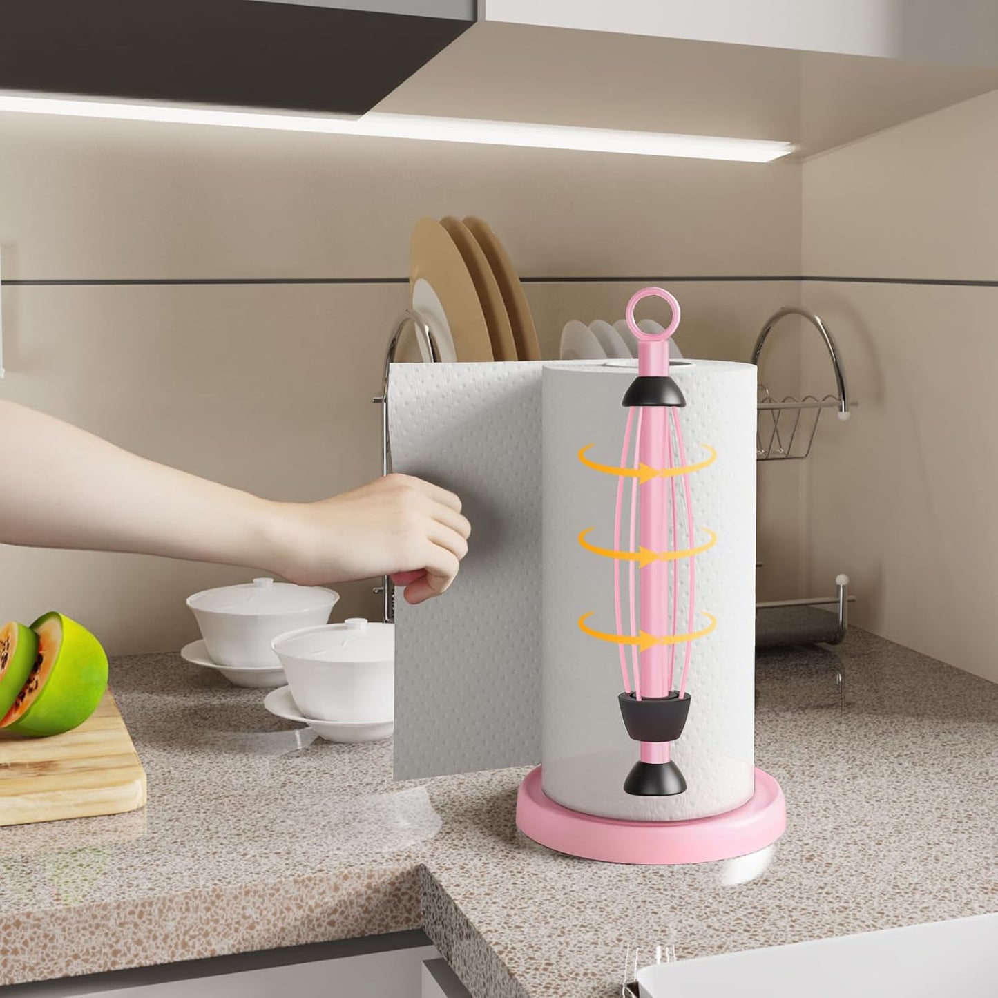 Countertop, Pink Paper Towel Holder Pink Kitchen Accessories Decor, One-Handed Tear, Stainless Steel, Weighted Base