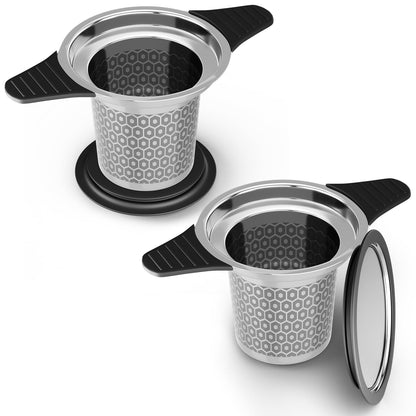 Reinmoson 2 Pack Extra Fine Mesh Tea Strainers for Loose Tea Single Cup, 304 Stainless Steel and Food Grade Silicone Loose Leaf Tea Steeper Tea Strainers & Filters for Black Tea, Coffee, Rooibos, etc