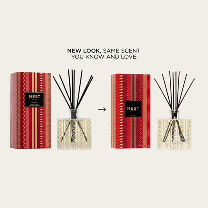 NEST New York Reed Diffuser, Holiday - 5.9 fl oz - Fragrance for Up to 90 Days - Reusable, Refillable Glass Holder - Includes 8 All-Natural Reed Sticks - Flame Free