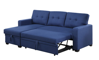 Acosure 82" Sectional Small Sofa with Pull Out Bed,L-Shape Upholstered Sleeper Couch W/Storage Chaise,Tufted Backrest Design,3 Seat Linen Convertible Sofas for Living Room Apartment Office,Blue