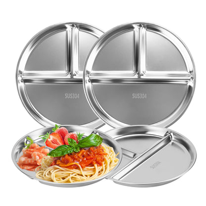 Zalaxt Portion Control Plates Set of 4 Stainless Steel Divided Plates 9" Reusable Dinner Plates (4)