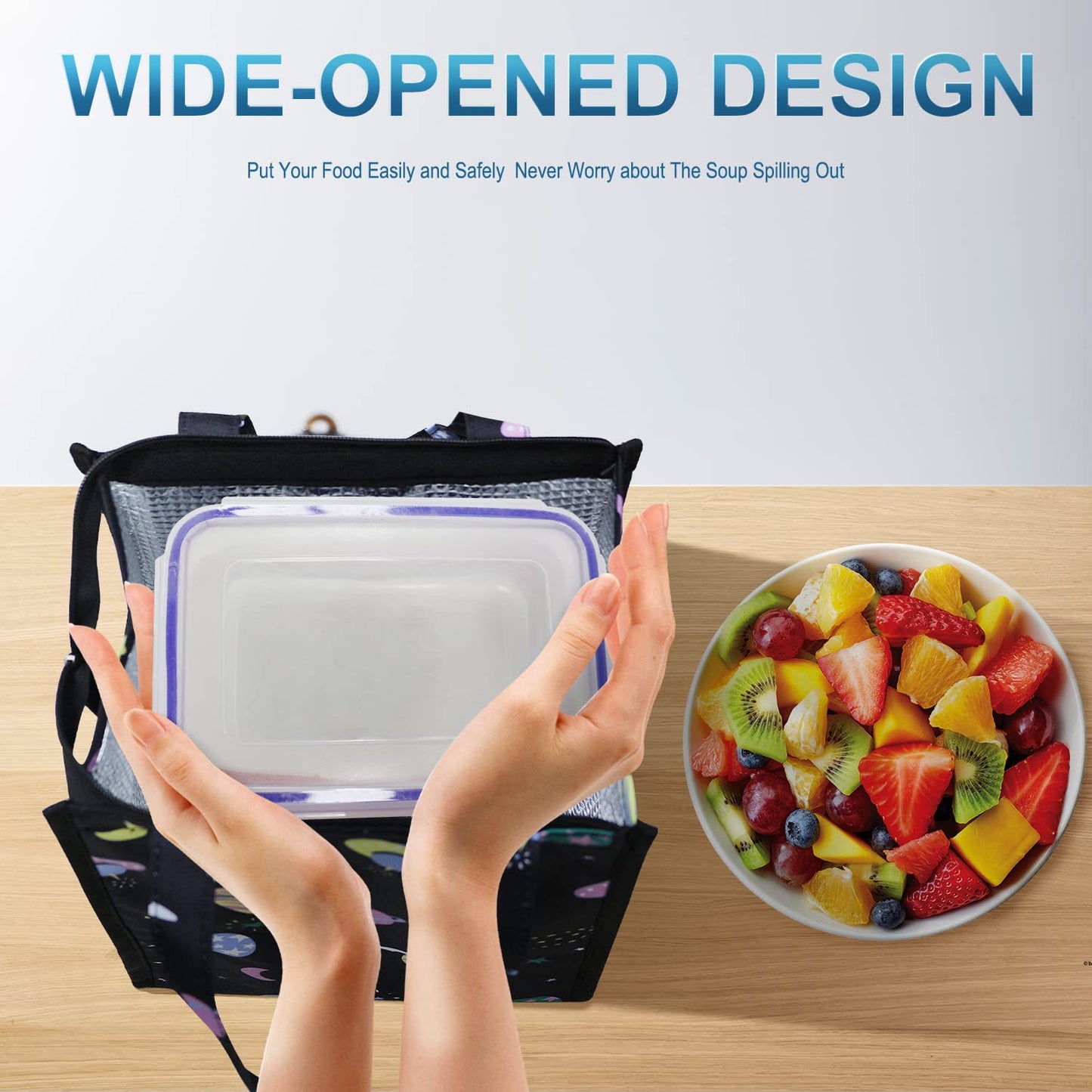 iknoe Lunch Bag Insulated Lunch Bags for Women & Men, 9L Reusable Lunch Tote, Portable Adult Thermal Large Lunch Cooler for Work Picnic Beach (Space Planet)