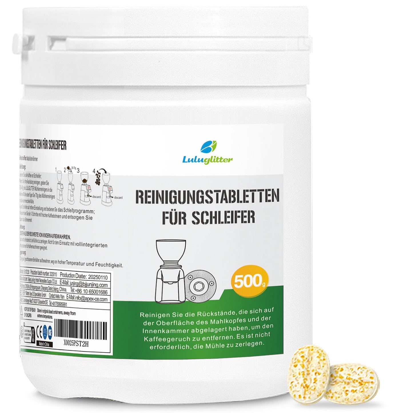 Luluglitter Professional Coffee Grinder Cleaning Tablets - 500g Coffee Grinder Cleaner - Natural Food Safe Gluten Free - Help Extend Life of Your Grinder