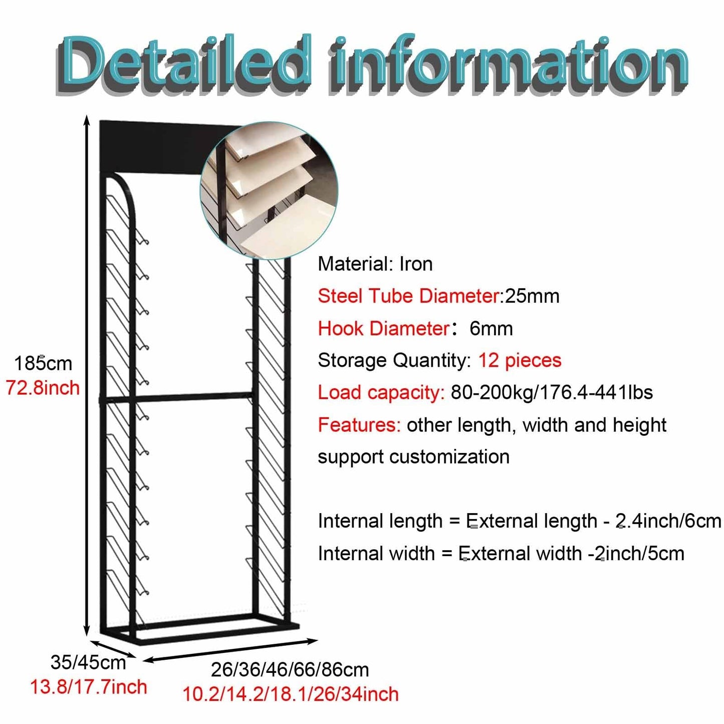 Wooden Display Rack for Samples, 12 Hanging Brackets, Multi-Layer Shelf for Glass/Marble Slabs & Floor Tiles, 26x17.7inch (66x45cm), Perfect for Showrooms & Retail