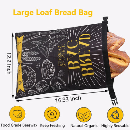 EthosCraft 2 Packs Bread Bags for Homemade Bread- XL Beeswax Bread Bags for Sourdough Reusable Food Grade Bread Storage