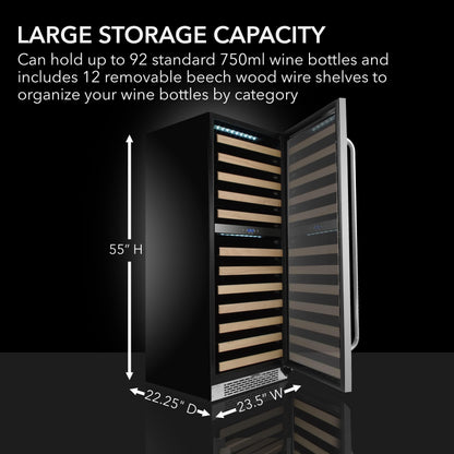 Whynter BWR-0922DZ 92 Built-in or Freestanding Stainless Steel Dual Zone Compressor Large Capacity Wine Refrigerator Rack for Open Bottles and LED Display, Dark Grey