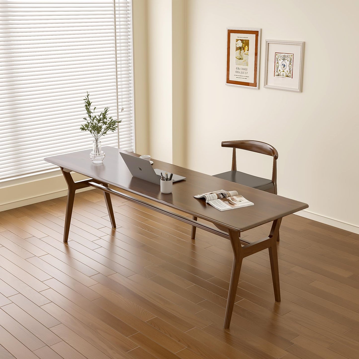 OSCHF Solid Wood Study Desk - 78.8" Double Long Computer Table for Home Office, 2-Person PC Workstation, Walnut