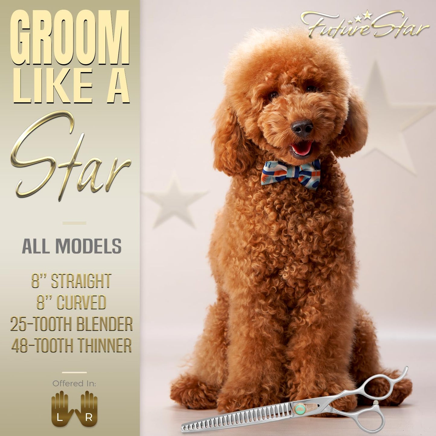 Kenchii Future Star Dog Grooming Scissors Lefty Set Premium Kit for Novice & Pro Groomers Straight Curved Thinner & Blender Shears with Micro Serrated Blades Includes Case and Inserts.