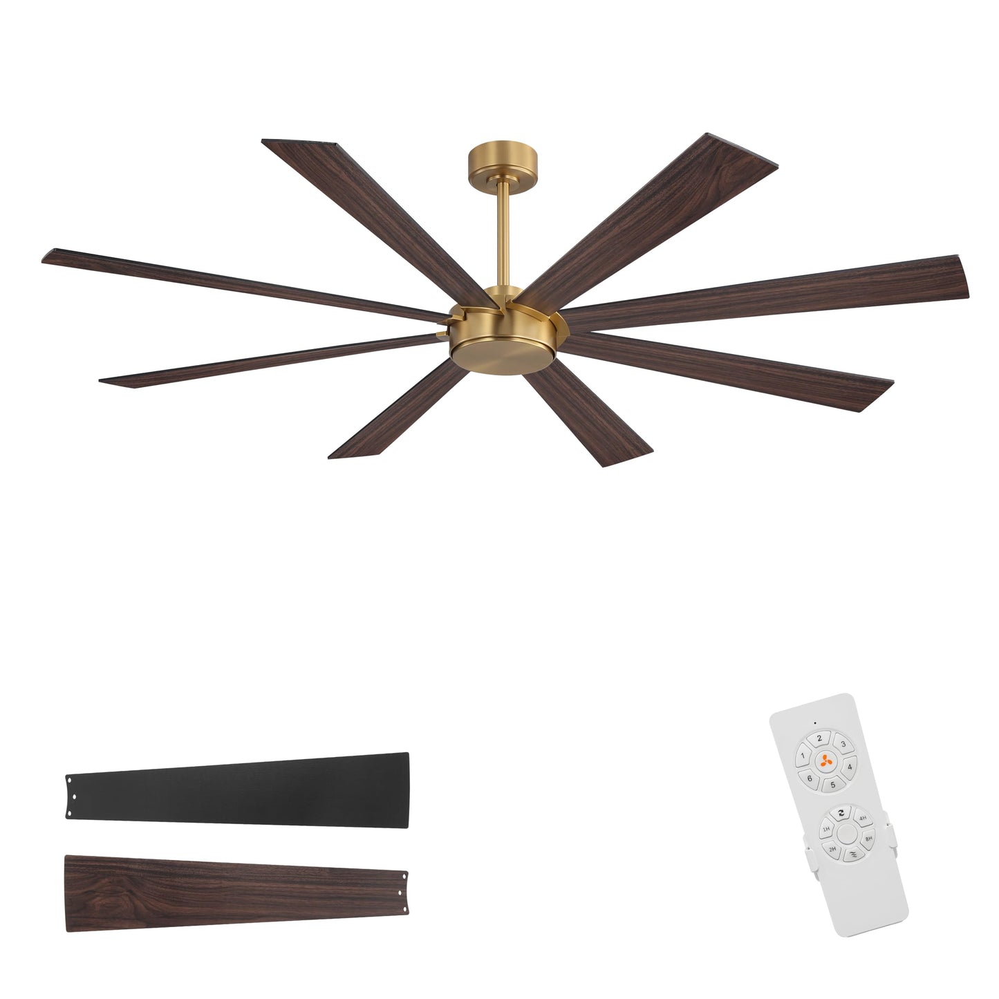 WINGBO 60" Ceiling Fan without Light, Modern Large Ceiling Fan with Remote Control, 6-Speed Reversible Noiseless DC Motor, Gold and Walnut/Black Blades for Living Room, Bedroom & Covered Outdoor