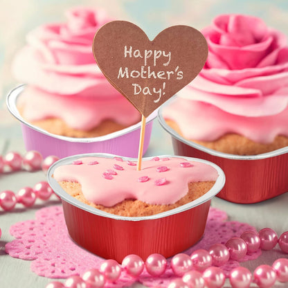 Honeydak Heart Shape Cake Pan, Aluminum Foil Mini Cake Cup with Lids, 100ml Disposable Baking Cups, 3 Colors (48 Sets)
