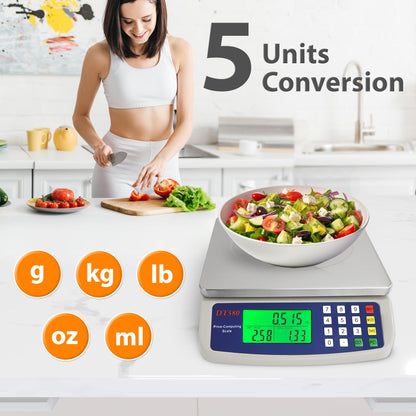 Large Digital Kitchen Scale 40kg/88lb Stainless Steel Price Computing Scale Counting Scale Deli Scale with LCD Display for Baking Bread Cooking Meat Prep Parts and Coins Adapter Included