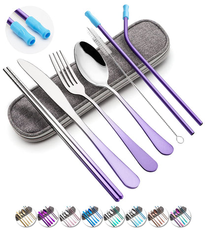 [Together Save 5%] Travel Utensils Set with Case Reusable Stainless Steel Cutlery Set