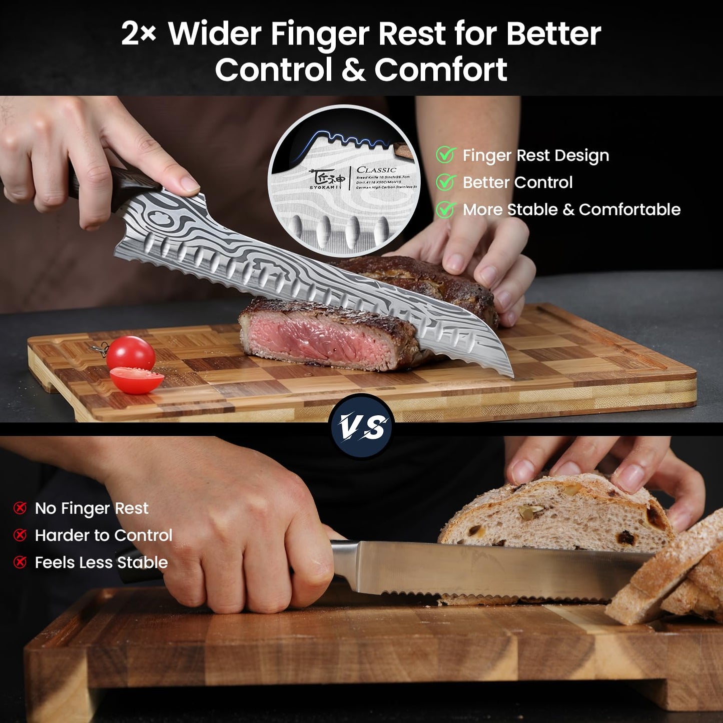 SYOKAMI 2026 New Upgraded Offset Bread Knife for Homemade Bread, 10.5 Inch Resharpenable Serrated Knife, Ultra-Sharp Sourdough Slicing, Perfect Kitchen Gift, Designed for Cutting Cakes, Fruits & Meat