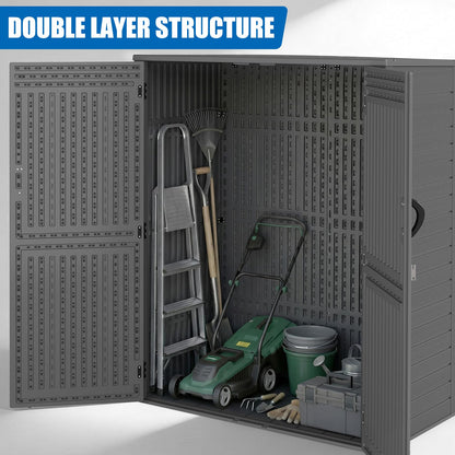 EHHLY Vertical Resin Storage Shed, 60 Cuft Garden Tool Sheds & Outdoor Storage, Plastic Outdoor Storage Cabinet Waterproof, 4.5 x 2.3 ft Backyard Outside Lawn Mower Storage Shed, Grey