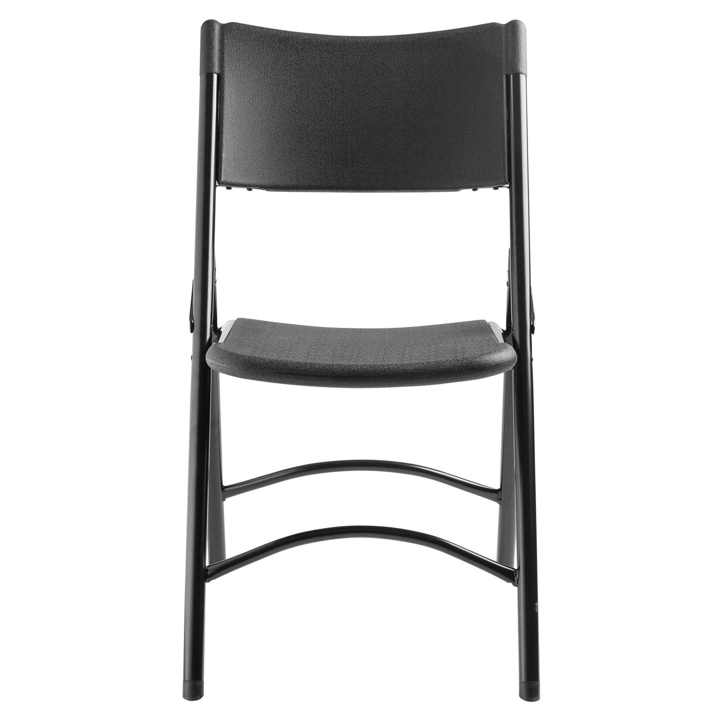National Public Seating 600 Series Heavy Duty Plastic Lightweight Portable Folding Chair with Steel Frame and 2 Cross Braces, Black - 4 Pack