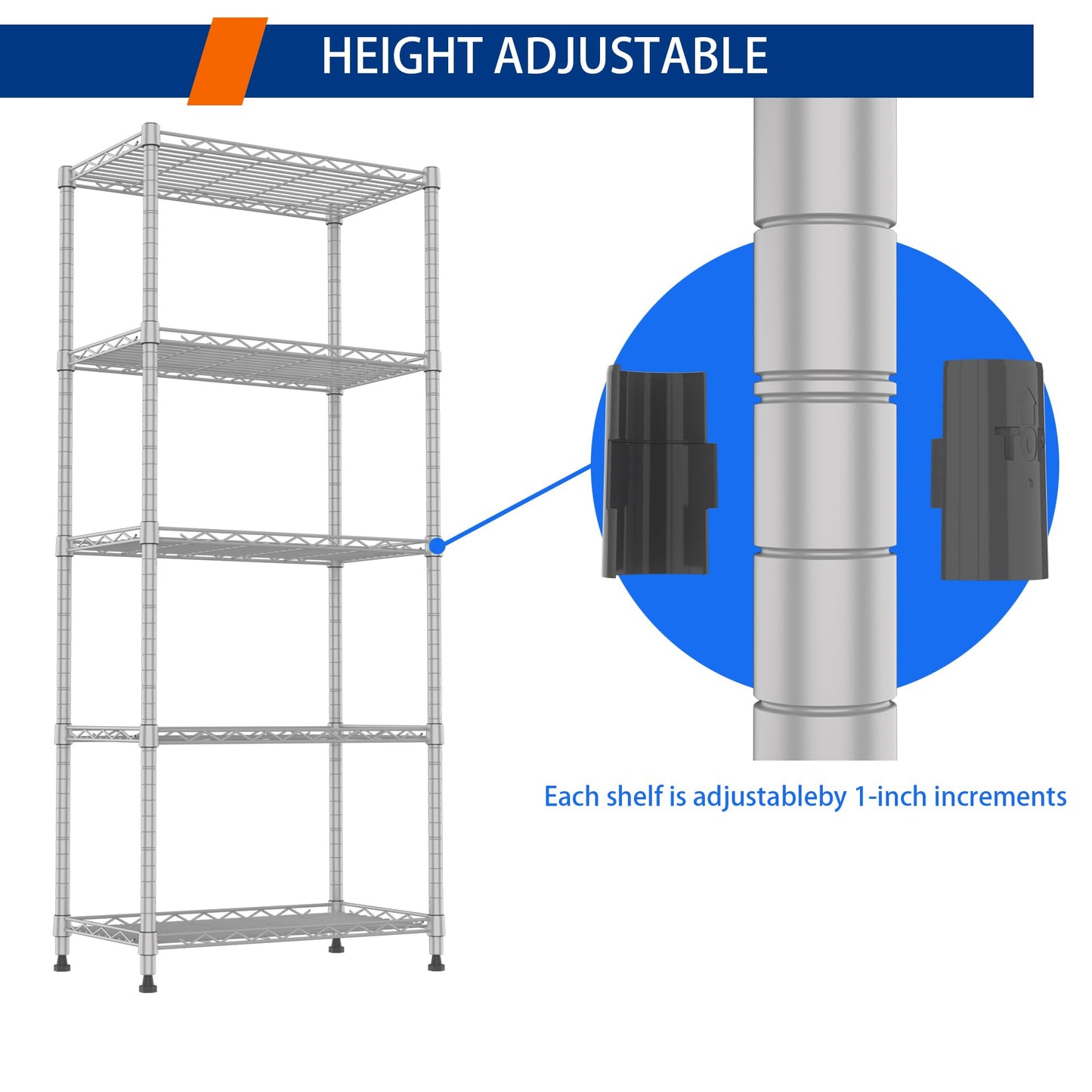 REGILLER 5-Wire Shelving Metal Storage Rack Adjustable Shelves,Standing Storage Shelf Units for Laundry Bathroom Kitchen Pantry Closet(Black,11.8" D x 16.6" W x 53.5" H)