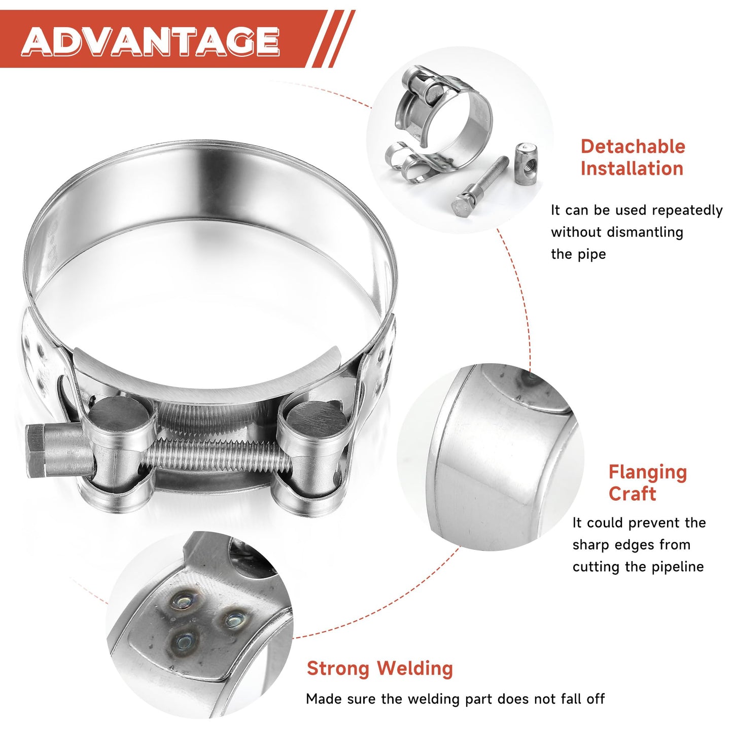 AKIHISA T-Bolt Hose Clamps,304 Stainless Steel Heavy Duty Adjustable Tube Clamps (17-19mm 4pack)