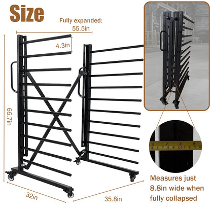 Heavy-Duty Metal Rolling Paint Rack, Expandable Woodworking Drying Rack, Staining & Curing Trim & Wood Panels for Cabinet Doors, Reinforced Steel Frame with 7.5" Casters, Paint Studios/Factory (Black)