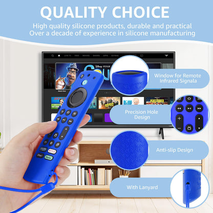 OneBom (2pcs) Silicone Remote Cover for Firetv 4K Max (2nd)/ Insignia/Pioneer/Omni (QLED) Series Alexa Voice Remote Enhanced w, Anti-Slip Protective Case with Same Color Lanyard(Glow Purple&Glow Blue)