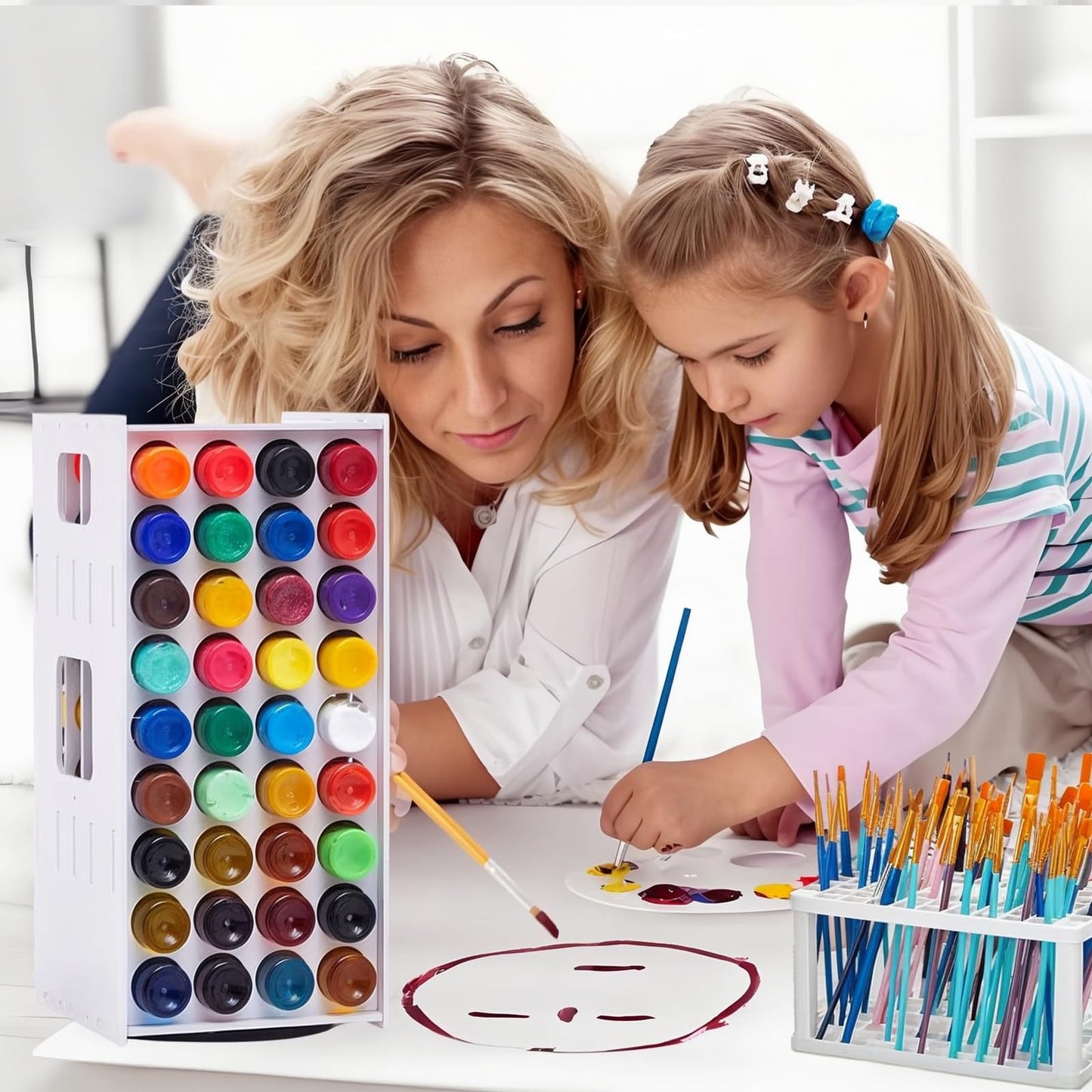 ZILAMGOO 2 oz Acrylic Paint Organizer 72 Holes Spinning Paint Organizer Tower and Paintbrush Holder with 360 Degree Rotation for Art Painting Supplies