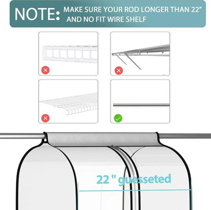 Liuoud 22” Gusseted Garment Bags - Clear Clothes Covers for Closet Storage | 2 Pack, 60” Long