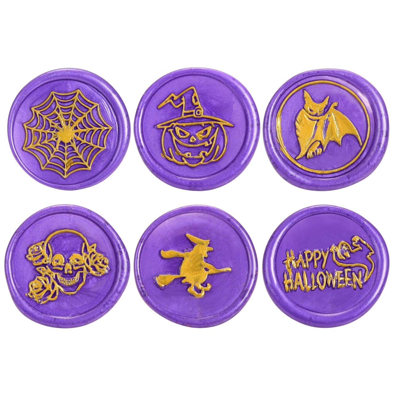 Yoption 6 Pcs Wax Seal Stamp Set, Halloween Sealing Wax Stamps Kit, Wooden Handle with Brass Head for Halloween Invitation Gift Cards