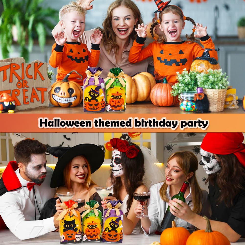 HRX Package 50pcs Halloween Treat Bags, 5.8x9x2.4 inch Drawstring Candy Goodie Bags for Trick or Treat