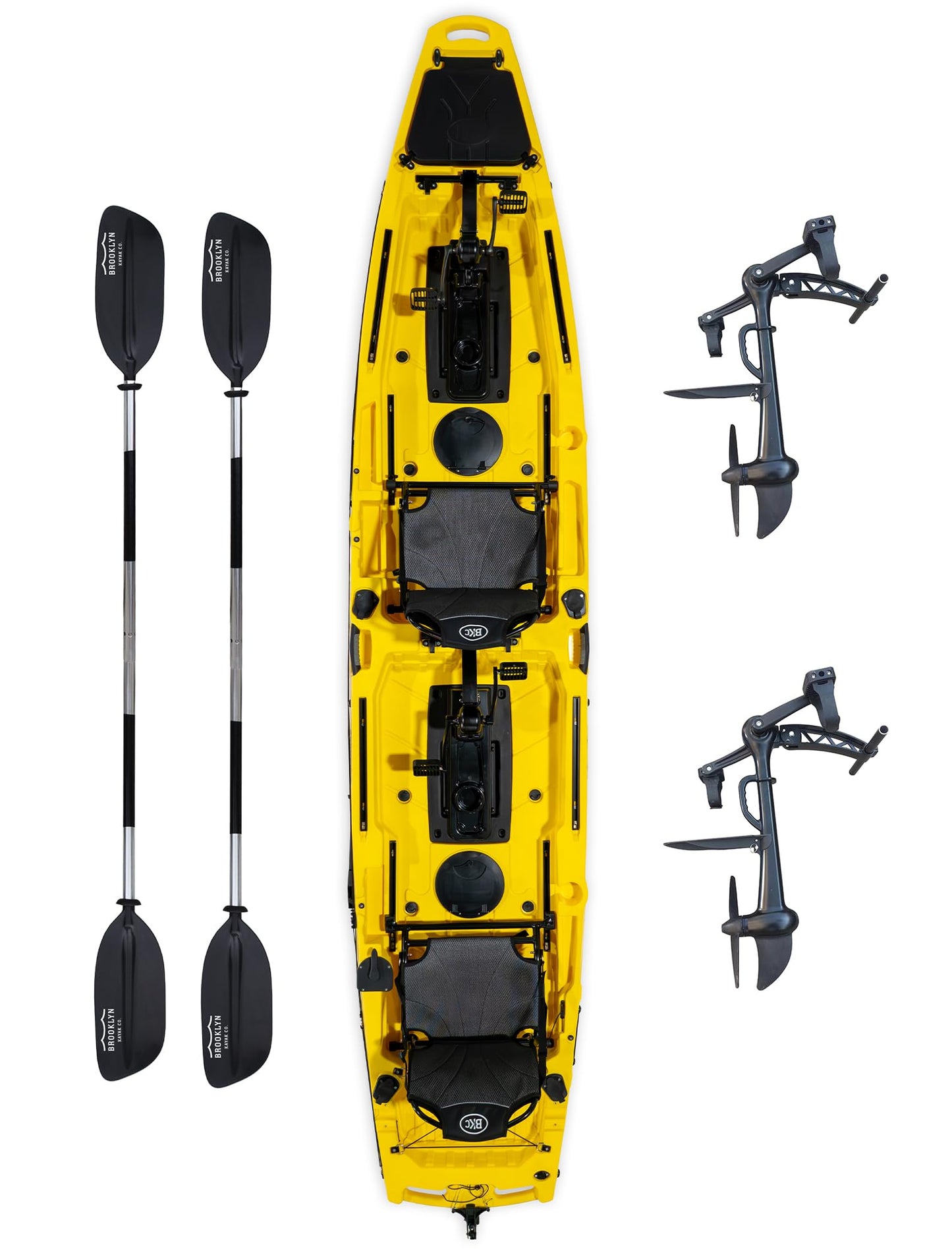Upgraded Brooklyn 14.0 Tandem Pedal Kayak with Propeller Drive by BKC, 2-Person Sit-On-Top Fishing Kayak, Hand Rudder, Rod Holders, Large Storage, Stable 14ft Hull
