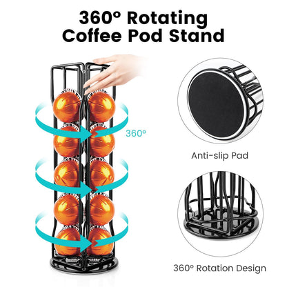 Coffee Pod Stand Holder for Nespresso Vertuoline 20 Pods, Coffee Bar Vertuo Pod Organizer Rack, 360° Rotating Coffee Capsule Holds Storage, 20 Pods Holder Spinner for Nespresso Vertuo Line (Black)