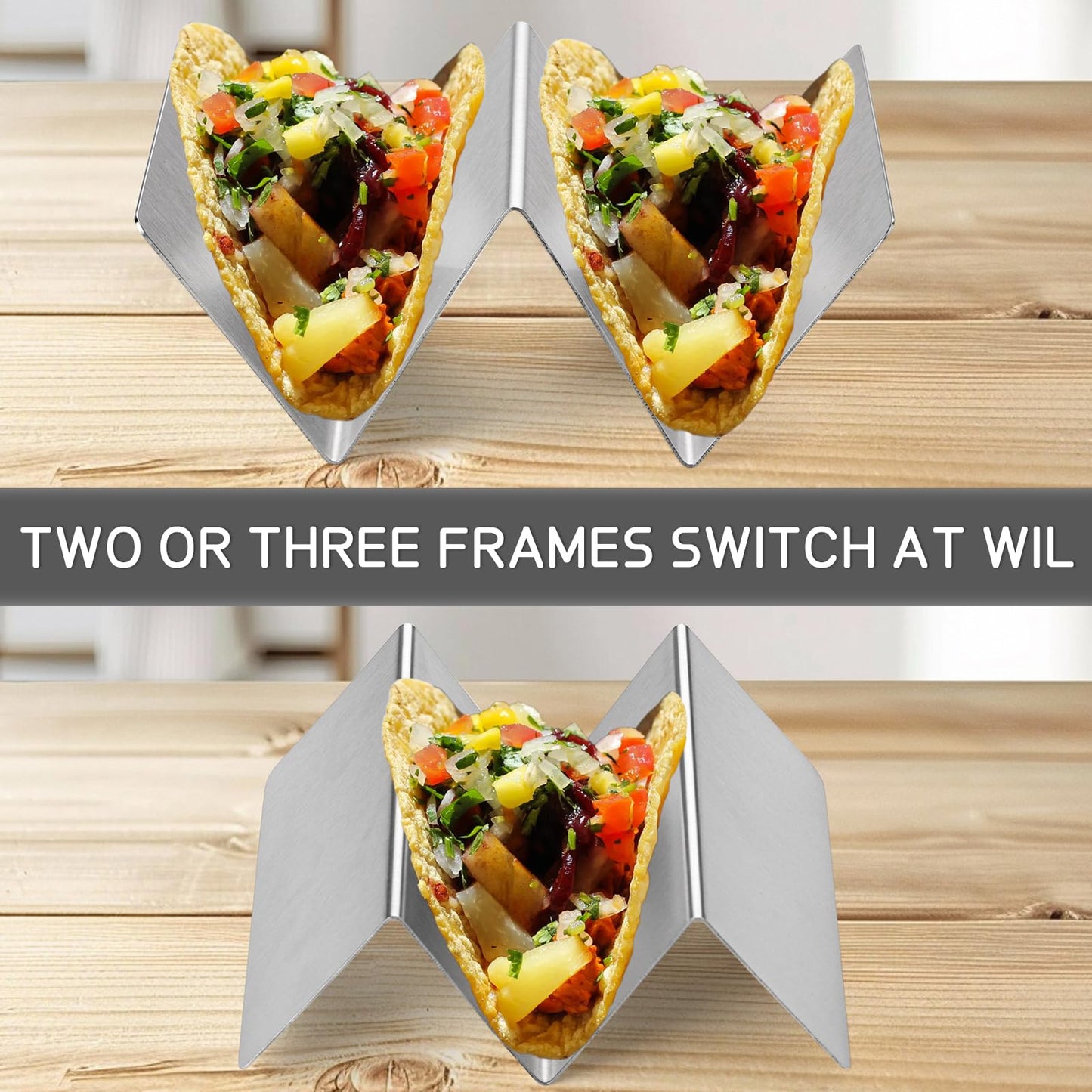 Taco Holder Set of 4 Stainless Steel Taco Holder Each Metal Taco Stands for 2 Tacos, Dishwasher Microwave Safe (Set of 4)