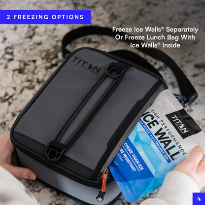 Titan by Arctic Zone Expandable Lunch Box with 2 Gel Ice Packs, Fridge Cold Insulated Cooler Bag with Leak Proof Lining for Men and Women, Sharkskin Gray
