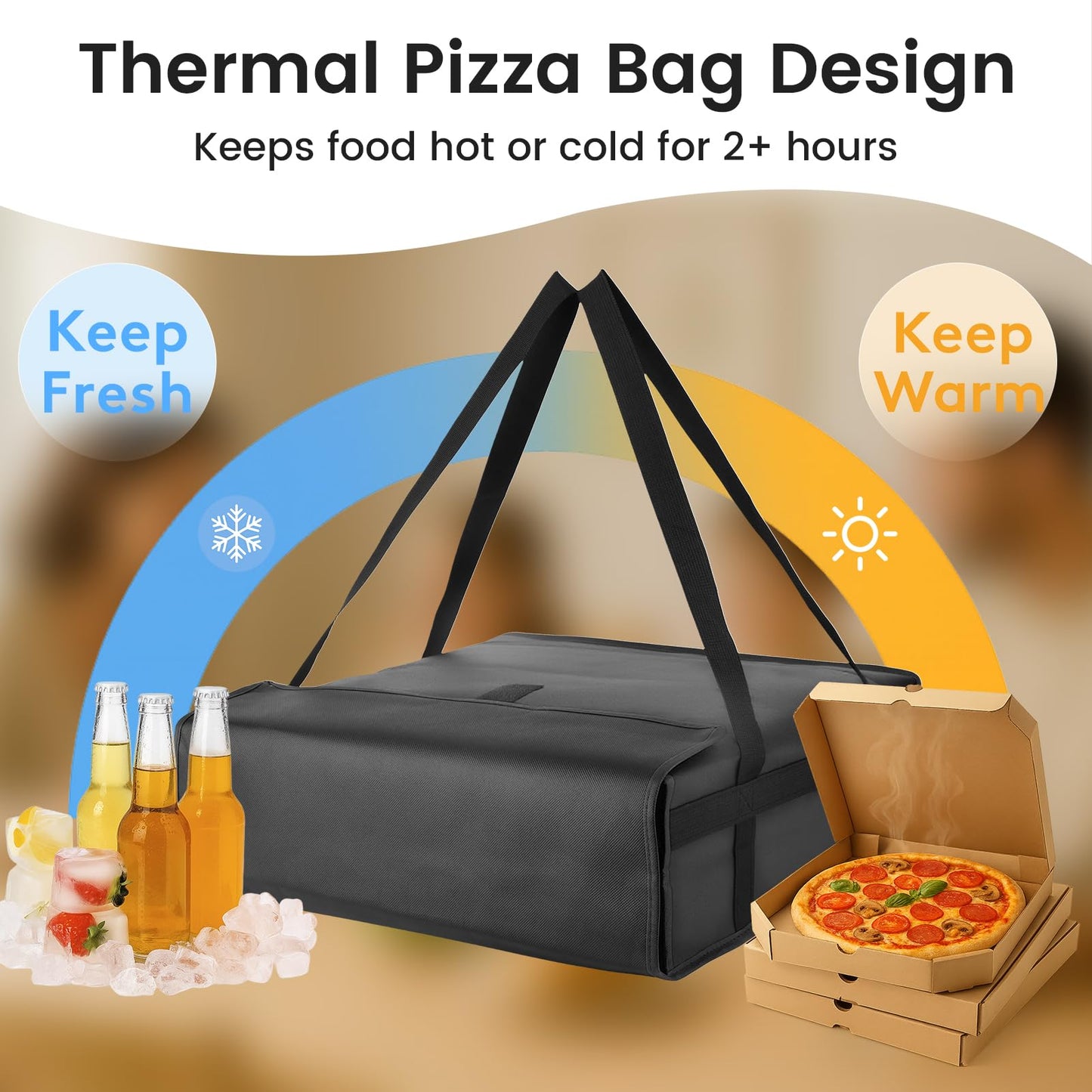 Bodaon Pizza Bags for Delivery, Insulated Pizza Delivery Bag for Delivery Drivers, 20" x 20" x 6" Pizza Warmer Bags for Carry Hot, Commercial Food Warmers for Catering, Pizza Carrier, Black