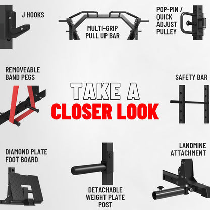 Mikolo Power Cage, Power Rack with Cable Crossover System, 1500LBS Squat Rack with LAT Pull Down System, Workout Cage with Pulley System for Fitness Home Gym