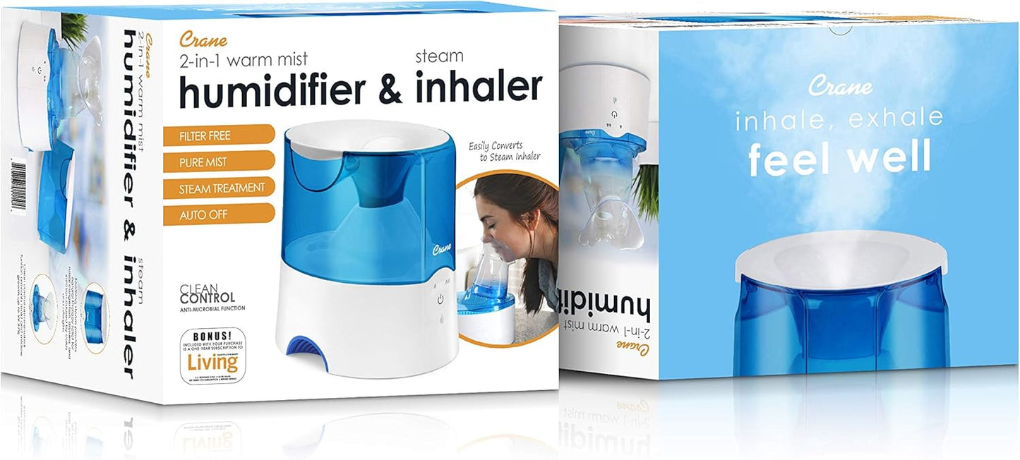 Crane EE-5202 Inhaler & Warm Mist Humidifier, 0.5 Gallon, Blue & White