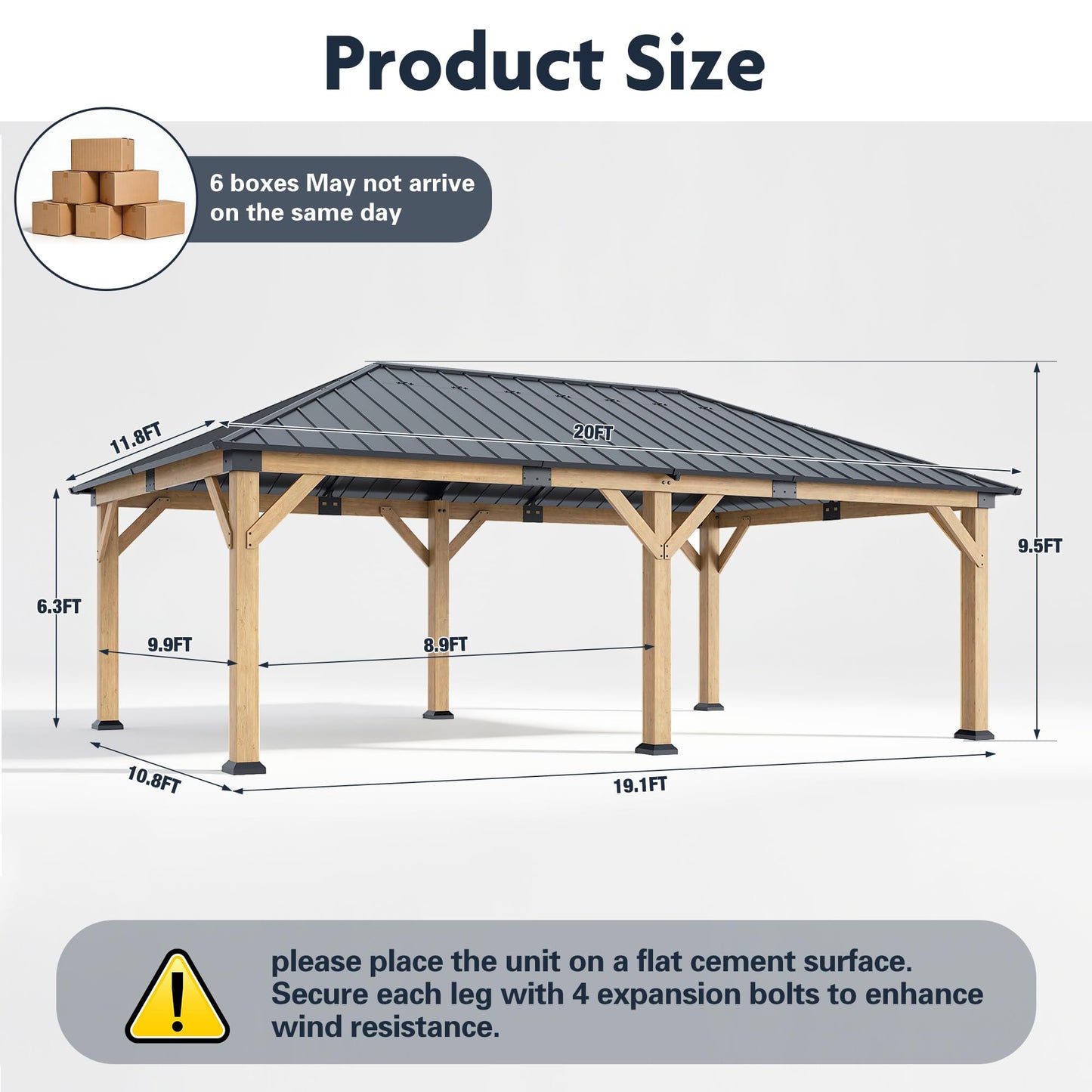 GOHONEI 12x20 ft Wood Gazebo, Hardtop Gazebo with Galvanized Steel Double Roof, Heavy Duty Pavilion for Patio Lawn and Garden