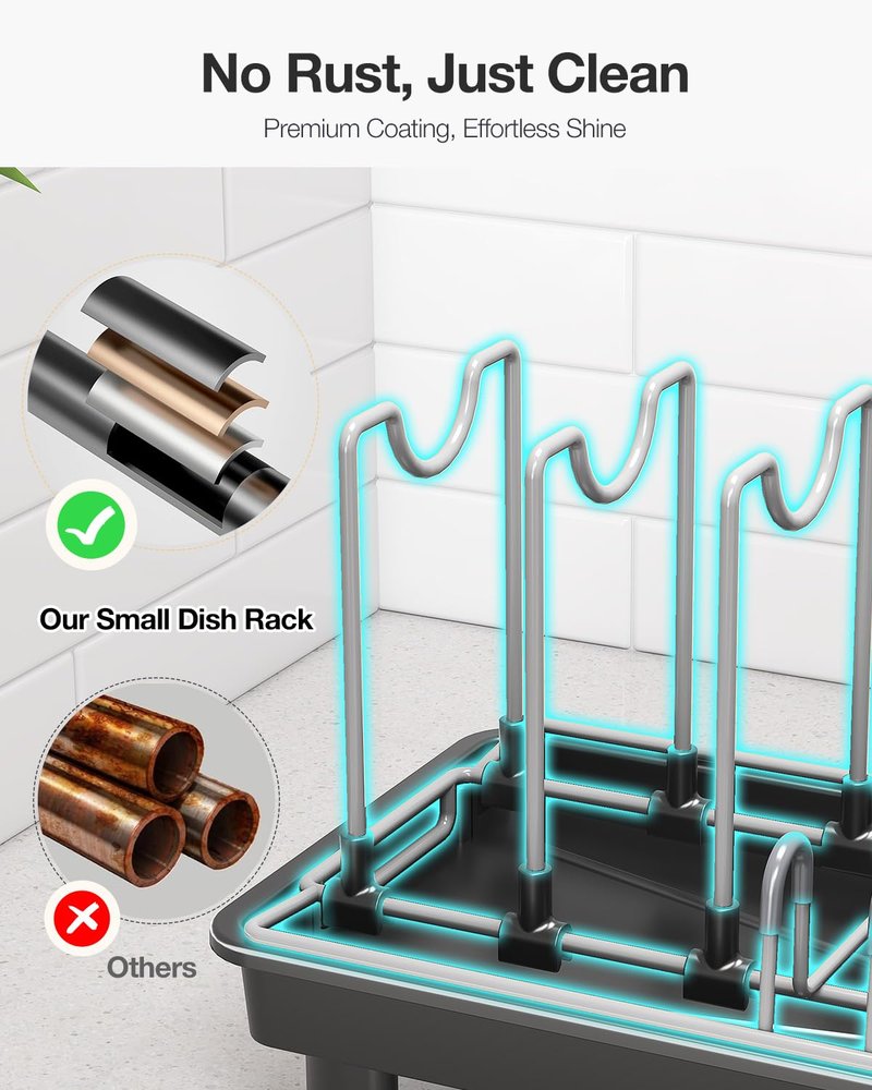 Nfnoyp Small Dish Drying Rack Carbon Steel Dish Rack Rustproof for Kitchen Counter Compact Dish Drainer with Adjustable Slots for Small Kitchens & Apartments 16.5×6.5×7inch Black