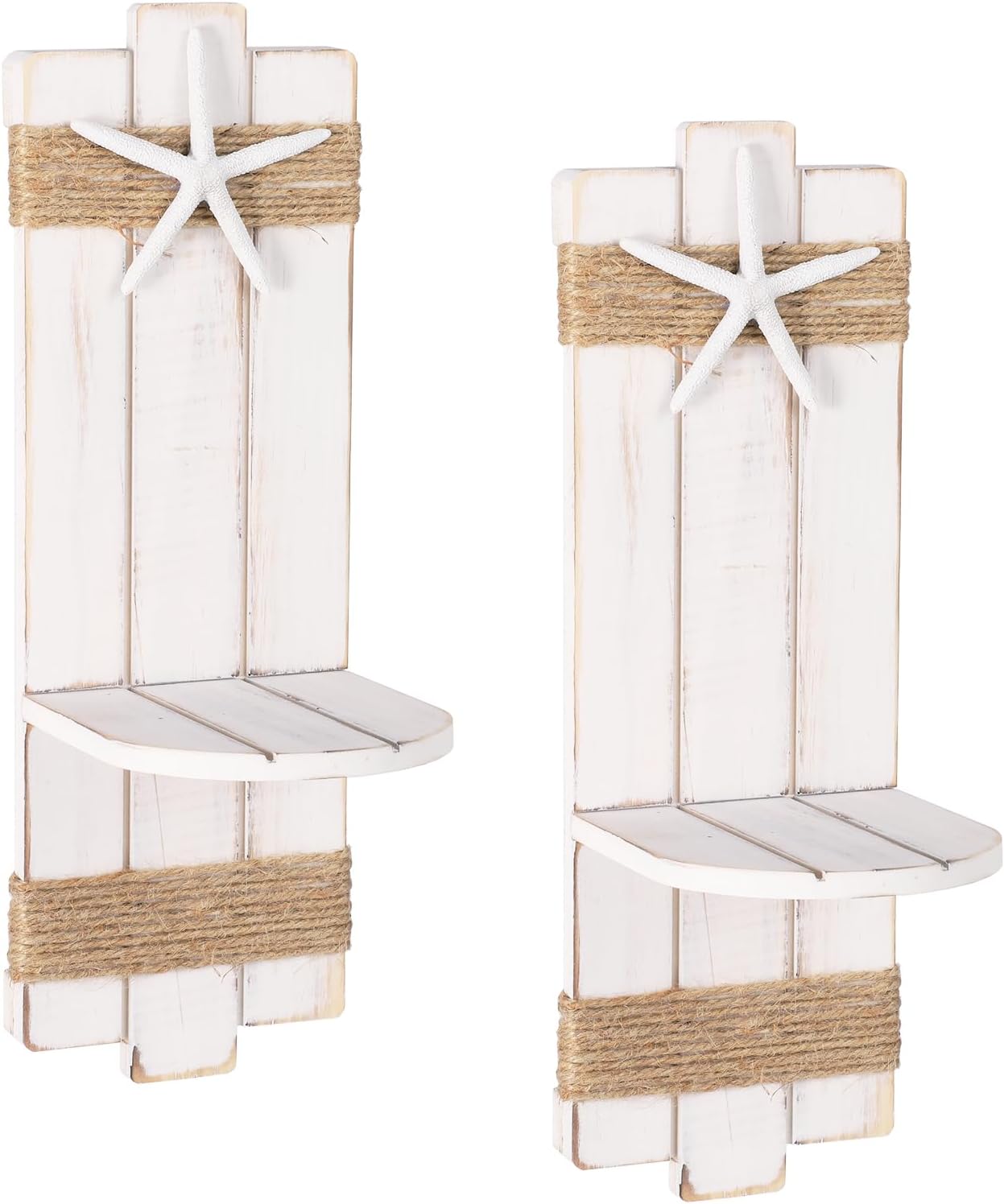 Holders,Set 2 SOMTO White Starfish Wall Candle Sconces,Beach Themed Wall Decor Ocean Wall-Mount Candleholders,Nautical