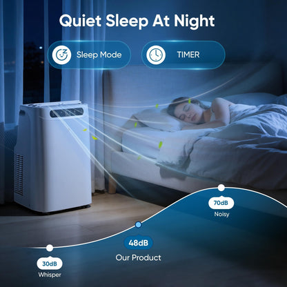 12000 BTU Portable Air Conditioners, Cools Up to 500 Sq.Ft, Portable AC Unit with Remote Control, Cooling, Fan, Dehumidification, Sleep Mode& Installation Kits for Rooms, White