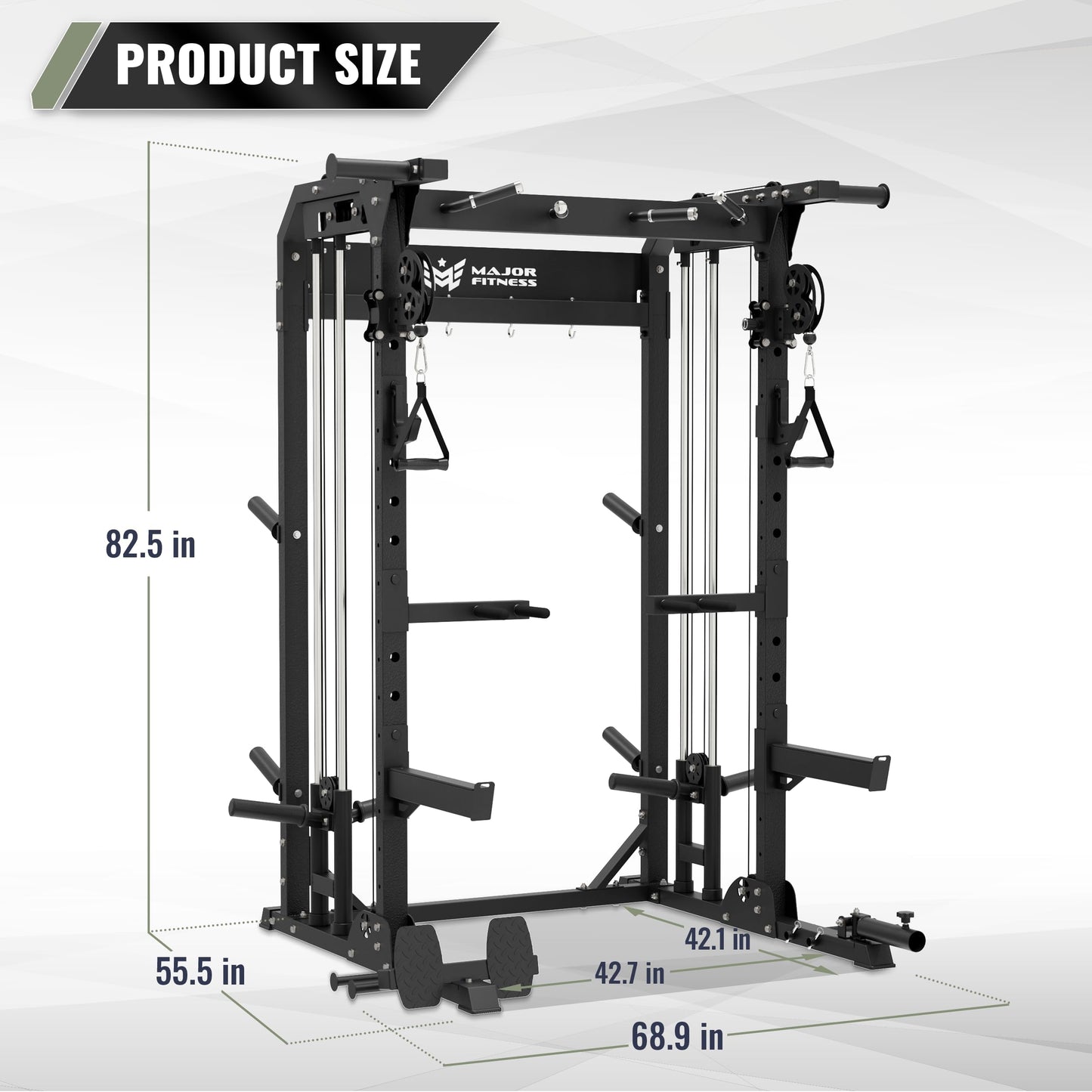 MAJOR FITNESS F22 Power Rack with Weight Bench – 1600lbs All-in-One Squat Rack with Cable Crossover, Dual Pulley, Heavy-Duty Steel Frame, Attachments & Storage for Home Gym Strength Training, Black