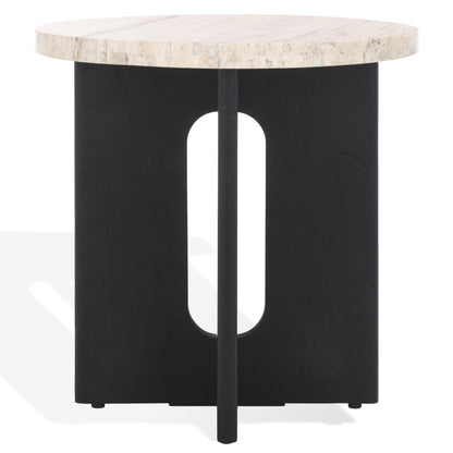SAFAVIEH Couture Collection Shayne Travertine/Black Solid Wood Accent Table