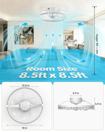 Aphyni Ceiling Fans with Lights and Remote Low Profile Flush Mount LED Ceiling Fan with Lights 3000K-6500K Dimmable Foldable Fandelier Light 6 Wind Speeds Night Light for Bedroom Living Room White
