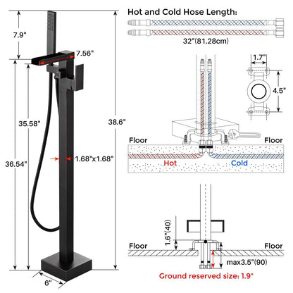 Freestanding Tub Faucet Oil Rubbed Bronze: ALEASHA High Flow Max 6.74 GPM Free Standing Tub Filler-Brass Modern Floor Mount Bathtub Faucet with Handheld Shower, for the Ultimate Elegant SPA Experience