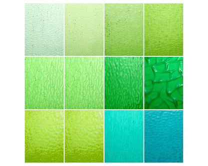 Lanyani Green Transparent Stained Glass Sheets for Craft, 6x4 inch Colored Textured Cathedral Glass Pack, 10 Sheets