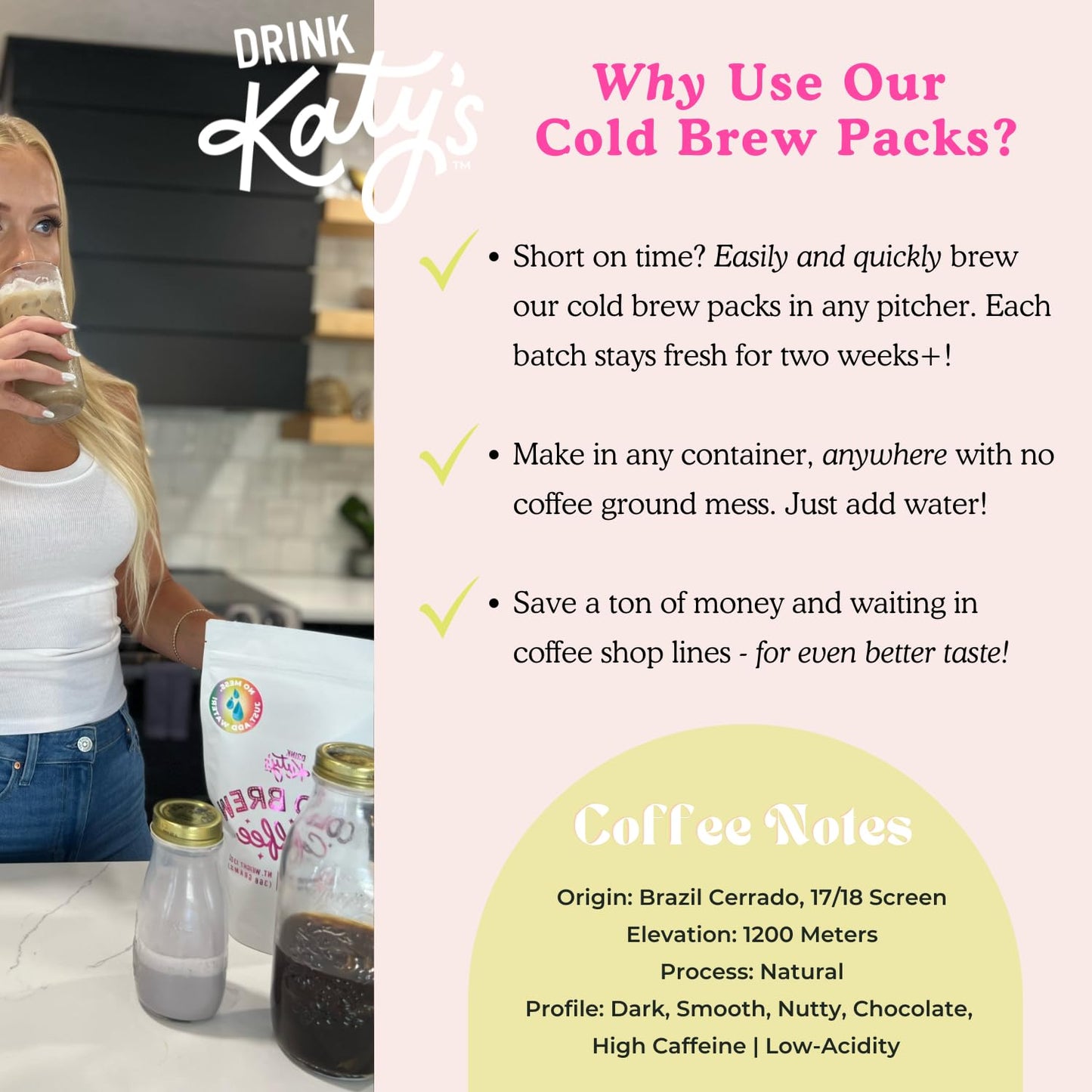 Drink Katy’s Cold Brew Coffee Packs, 6 Large Ready-to-Brew Pitcher Packets, Smooth & Delicious Dark Roast Coffee