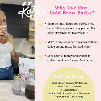Drink Katy’s Cold Brew Coffee Packs, 6 Large Ready-to-Brew Pitcher Packets, Smooth & Delicious Dark Roast Coffee