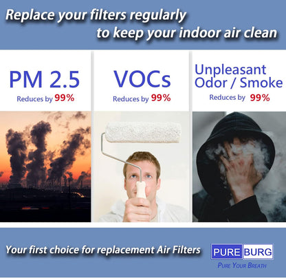 PUREBURG HRF201B True HEPA Replacement Filter for Honeywell HHT270 HHT270W HHT290, 2-Pack