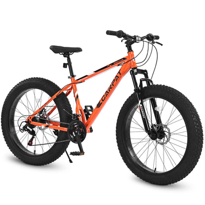 richvelo 26 Inch Fat Tire Bike Adult/Youth Full Shimano 7 Speeds Mountain Bike, Dual Disc Brake, High-Carbon Steel Frame, Front Suspension, Mountain Trail Bike, Urban Commuter City Bicycle