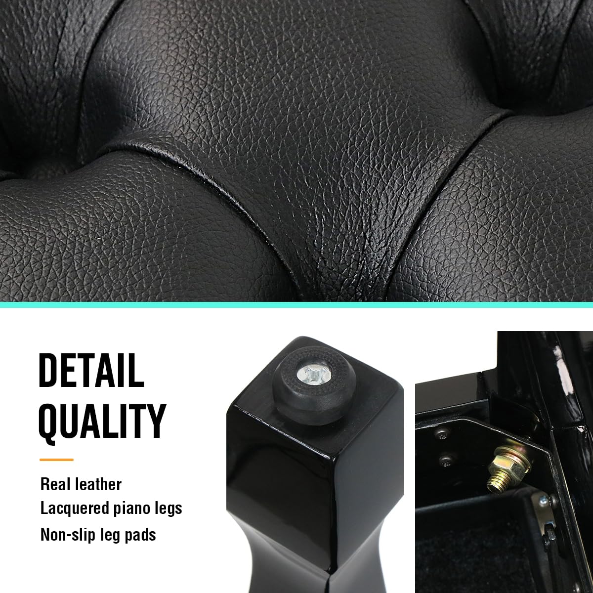 FILISITE Genuine Leather Adjustable Piano Bench with Storage Compartment, Heavy Duty Solid Wooden Keyboard Stool with Padded Cushion Seat (Black)