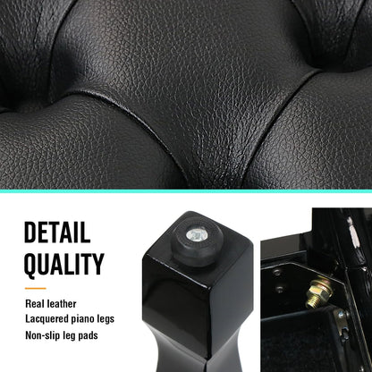 FILISITE Genuine Leather Adjustable Piano Bench with Storage Compartment, Heavy Duty Solid Wooden Keyboard Stool with Padded Cushion Seat (Black)