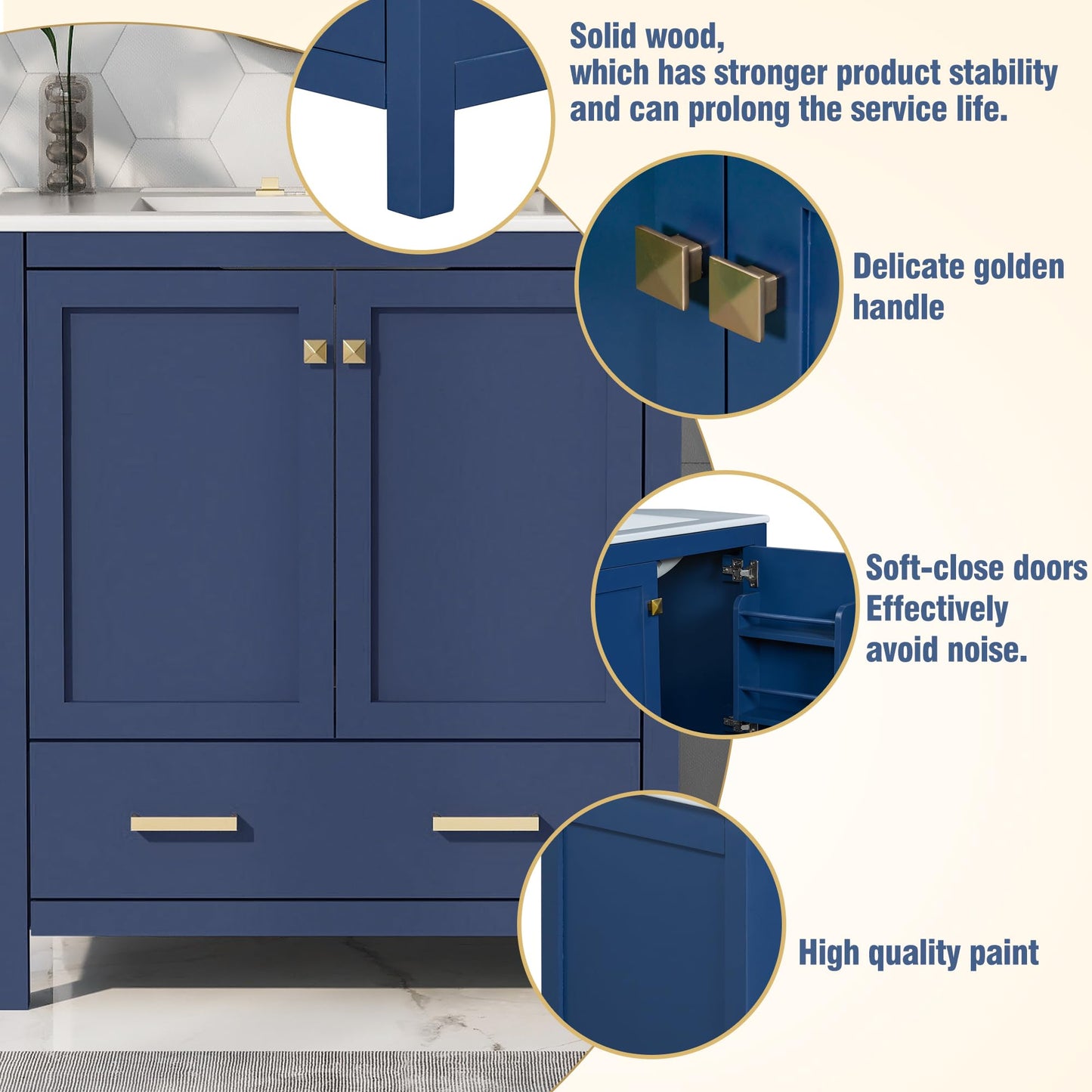 Favfurish 60" Double Bathroom Vanity with Ceramic Sink,Freestading Bathroom Storage Cabinet w/Shelf and Divided Drawers,Soft Close Doors,Separate 2 Bath Vanities Set,Mirror Not Included,Blue